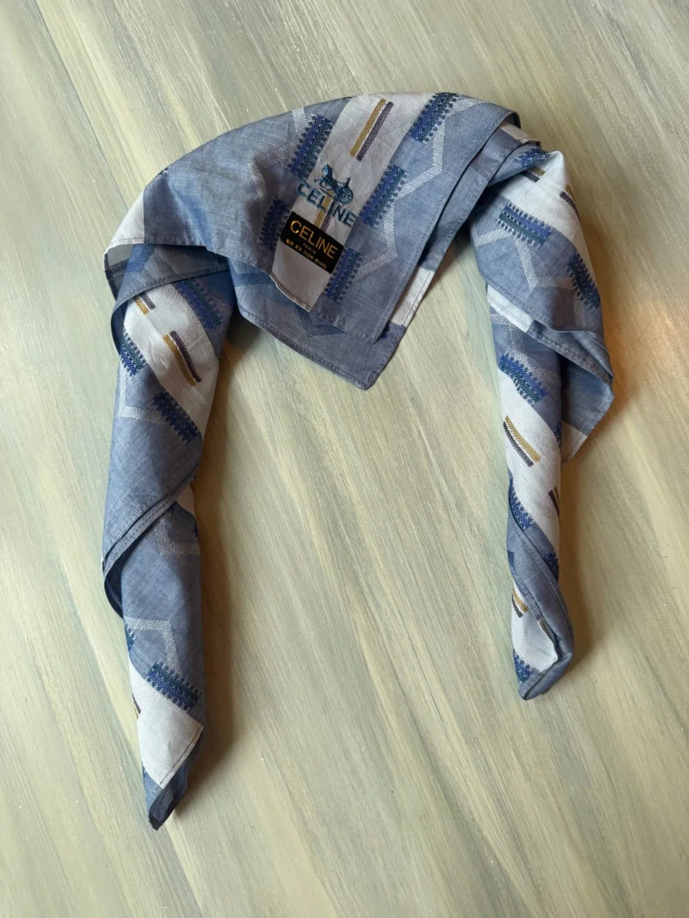 Celine Blue White Striped Silk Hair Bow Scarf Bandana Neckerchief Bag Accessory